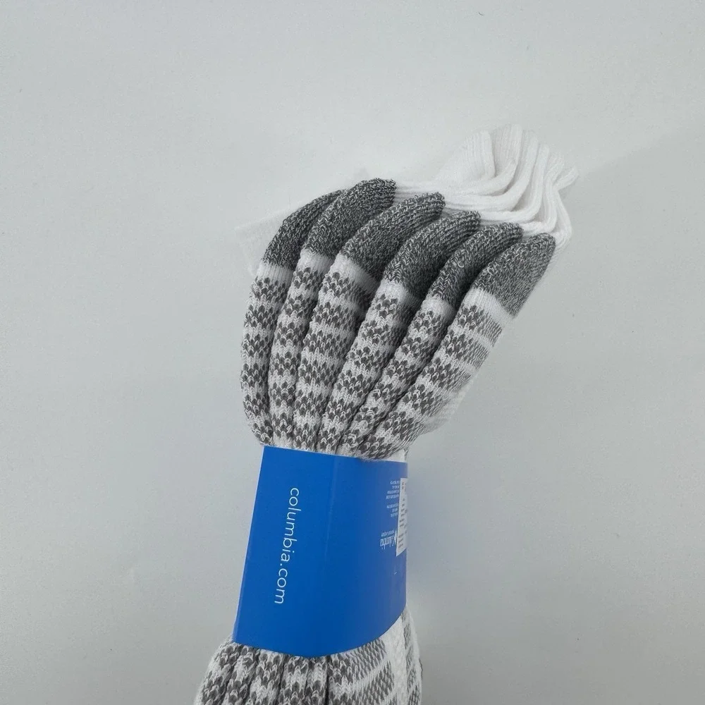 New Columbia Mens Athletic Quarter White with Grey Socks 6 Pack sz 6 - 12 Large